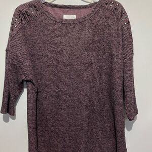 New York Laundry Women's Pink Black Studded Ribbed Knit Pullover Sweater Large‎